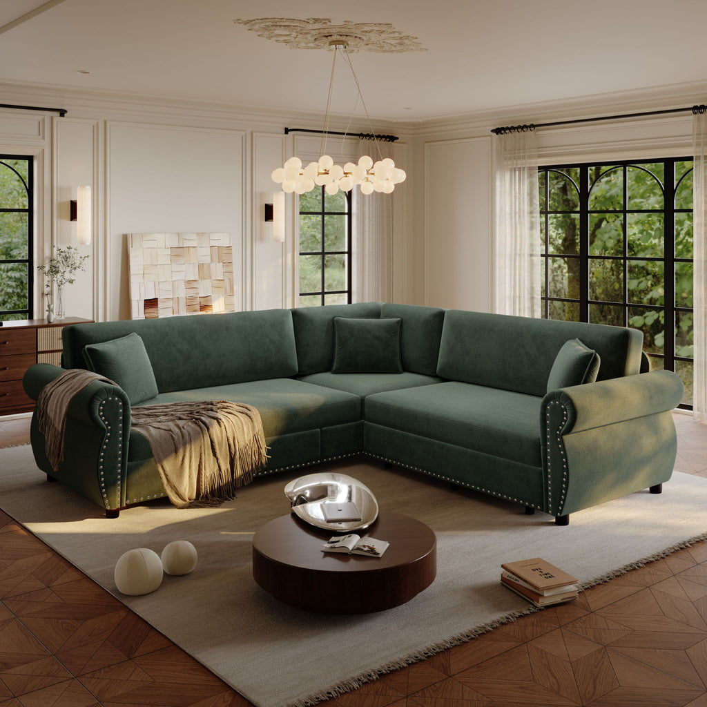L-Shaped Sofa Couch With Pull-Out Bed