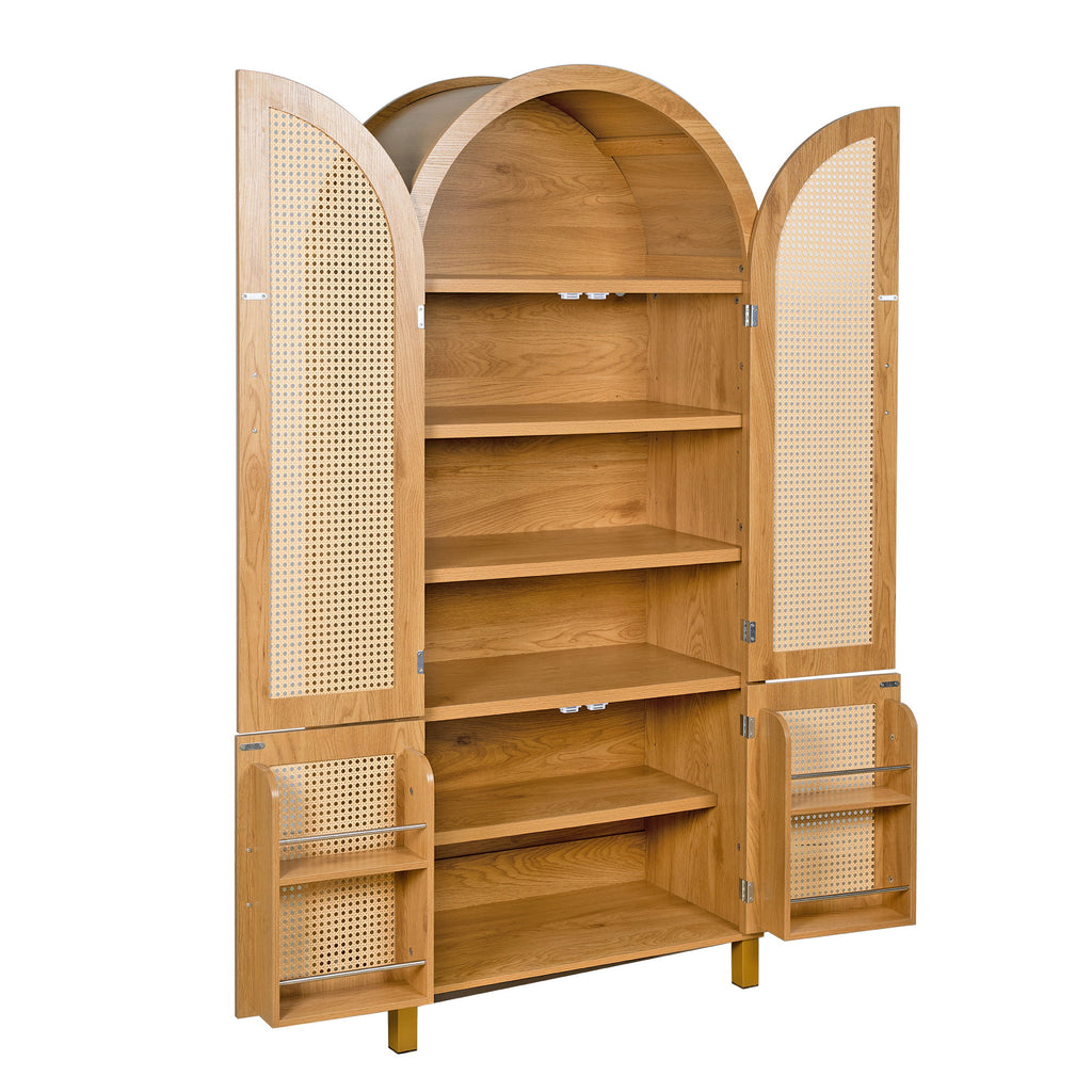 Tall Arched Cabinet With Rattan Doors & Adjustable Shelves
