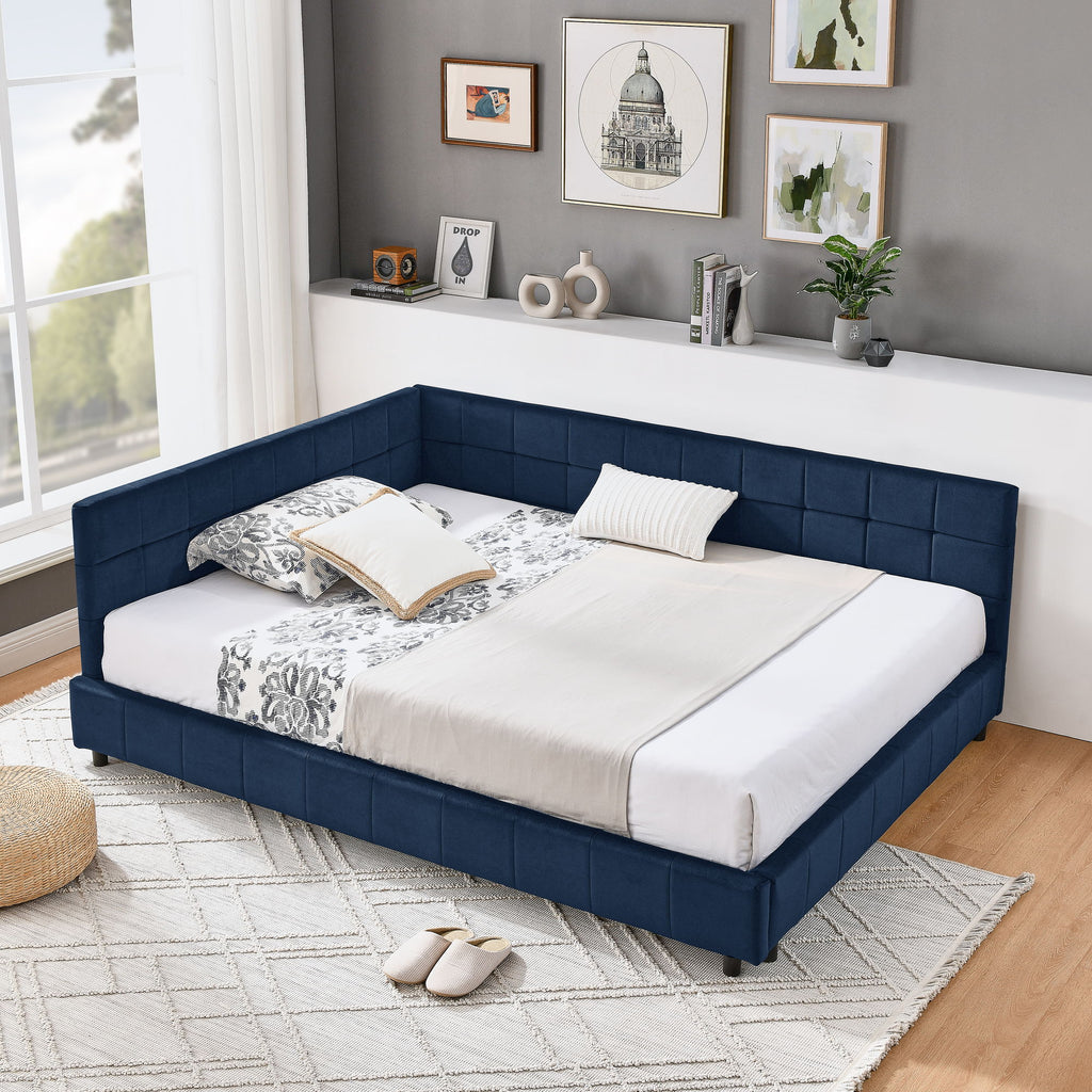 Mid-Century Storage Upholstered Tufted Bed Frame With Backrest And Armrests