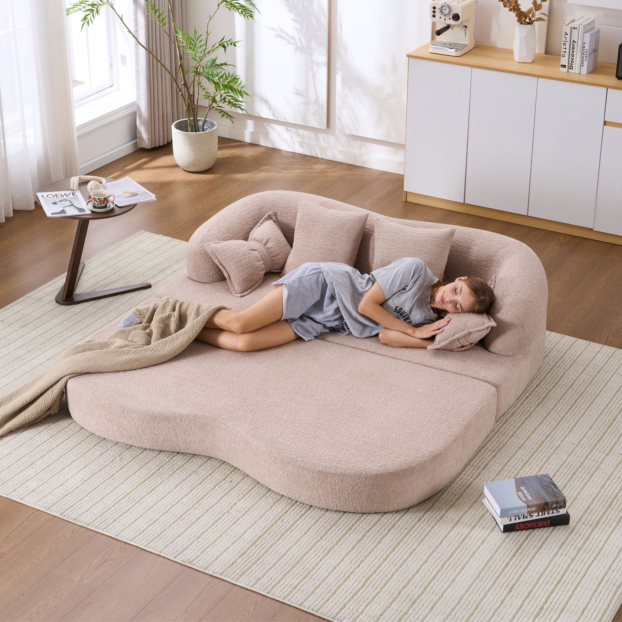 Foldable Sofa Bed, Boneless Couch Convertible Sleeper With 4 Pillows