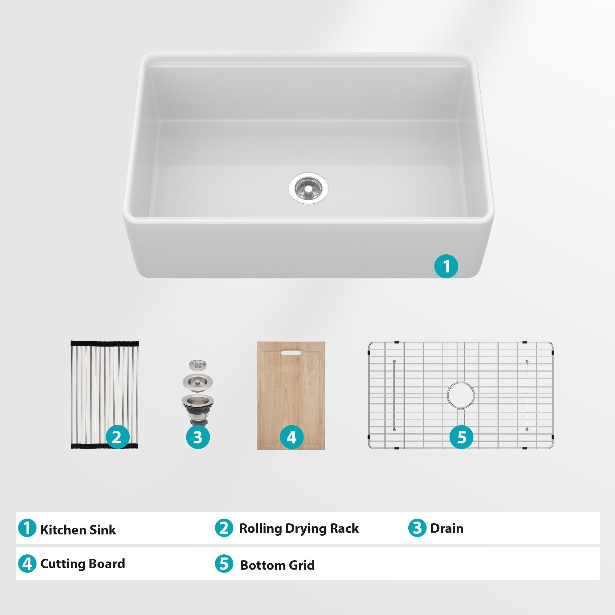 Single Bowl Kitchen Sink Workstation - White