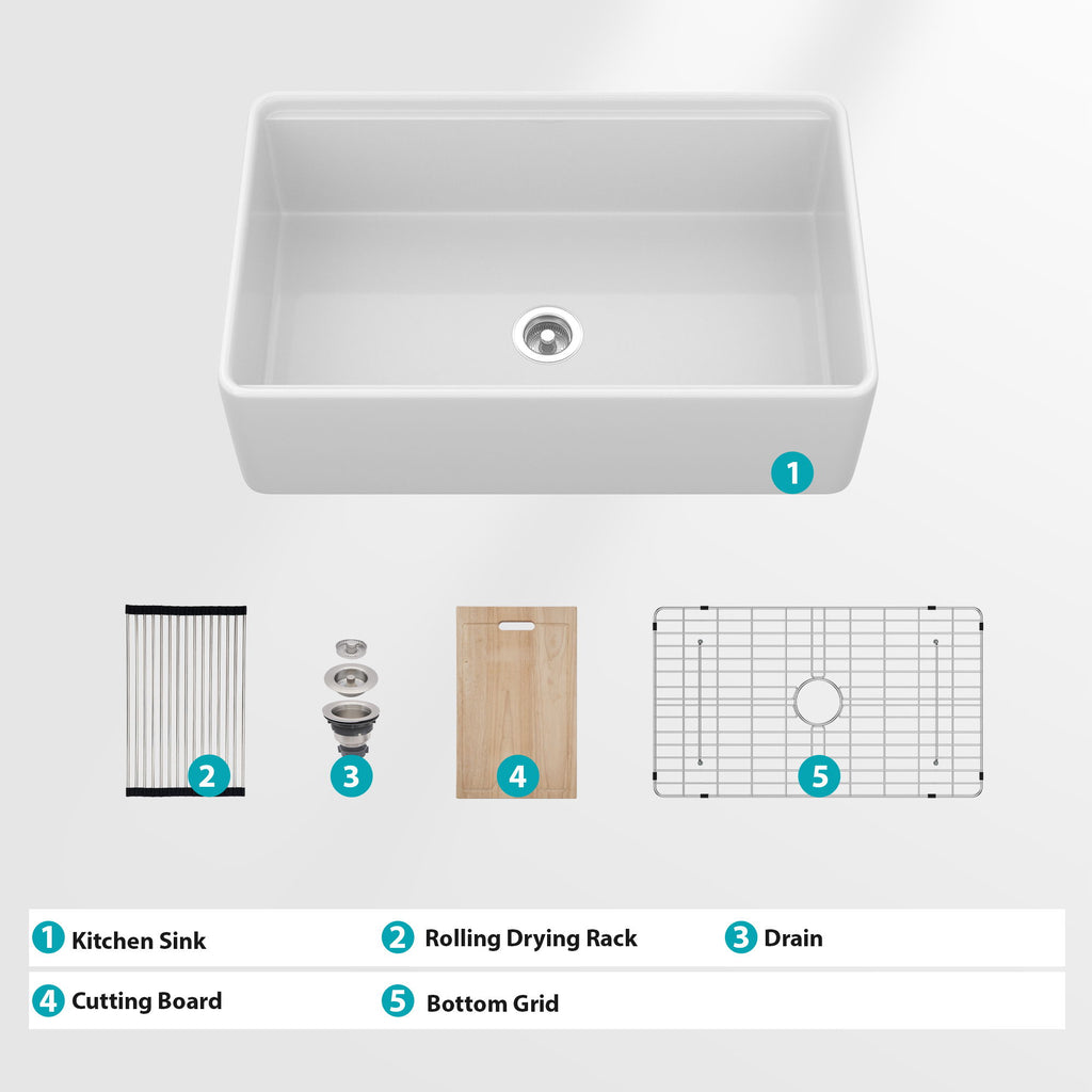 Kitchen Sink Workstation, Single Bowl - White
