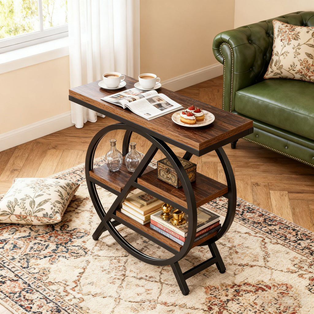 Modern Narrow End Table With 3 Tier Shelves
