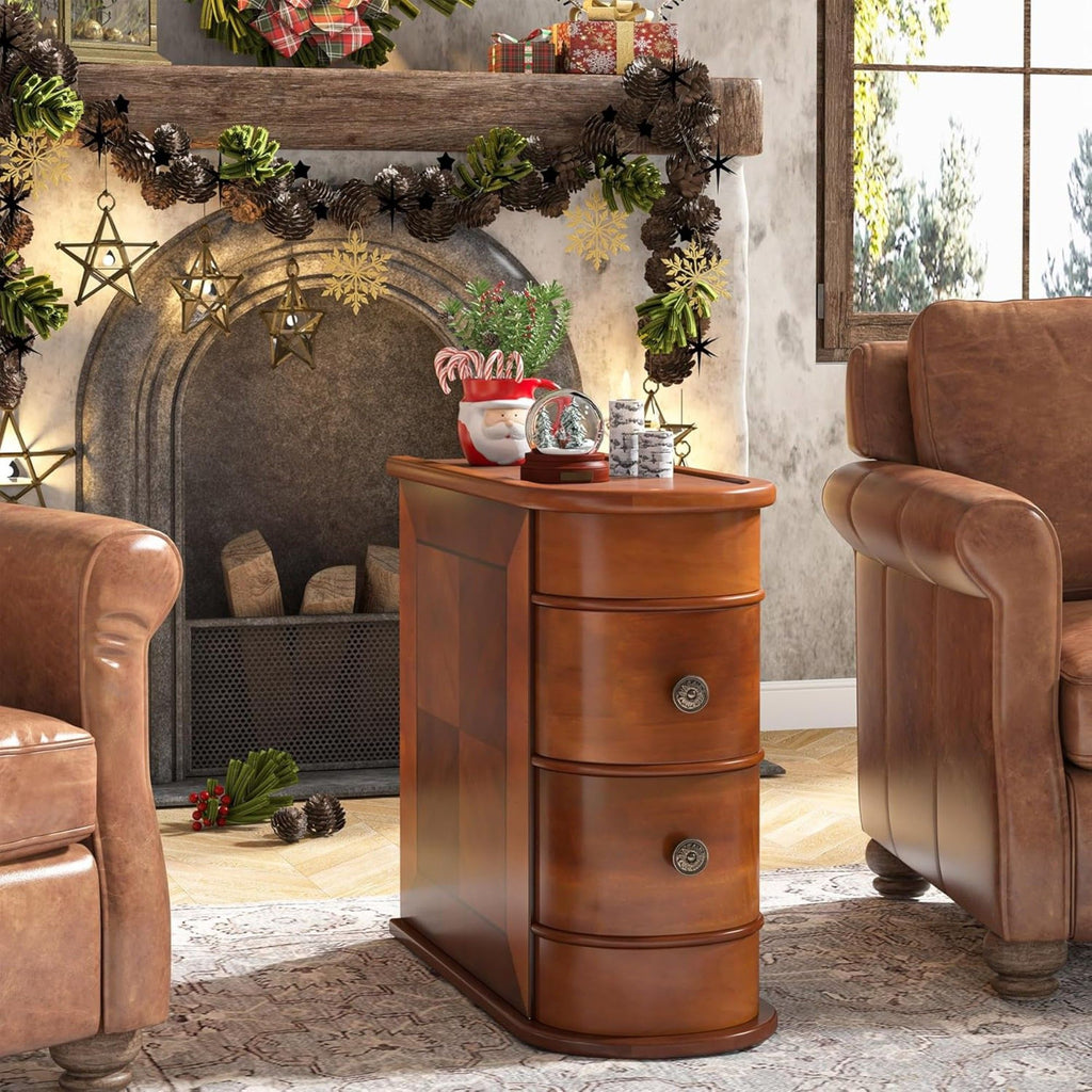 Narrow 2 Drawer End Table
