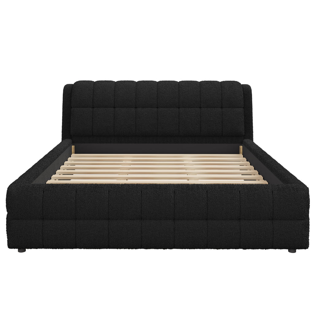Upholstered Platform Bed With Stitching Details