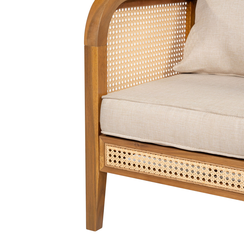 Kirkby - Bohemian Outdoor Patio Cushioned Sofa Weatherproof 56.25In - Teak / Beige