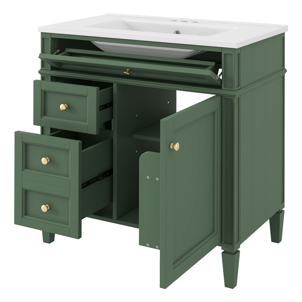 Bathroom Vanity With Top Sink, Storage Cabinet With 2 Drawers, Tip Out Drawer