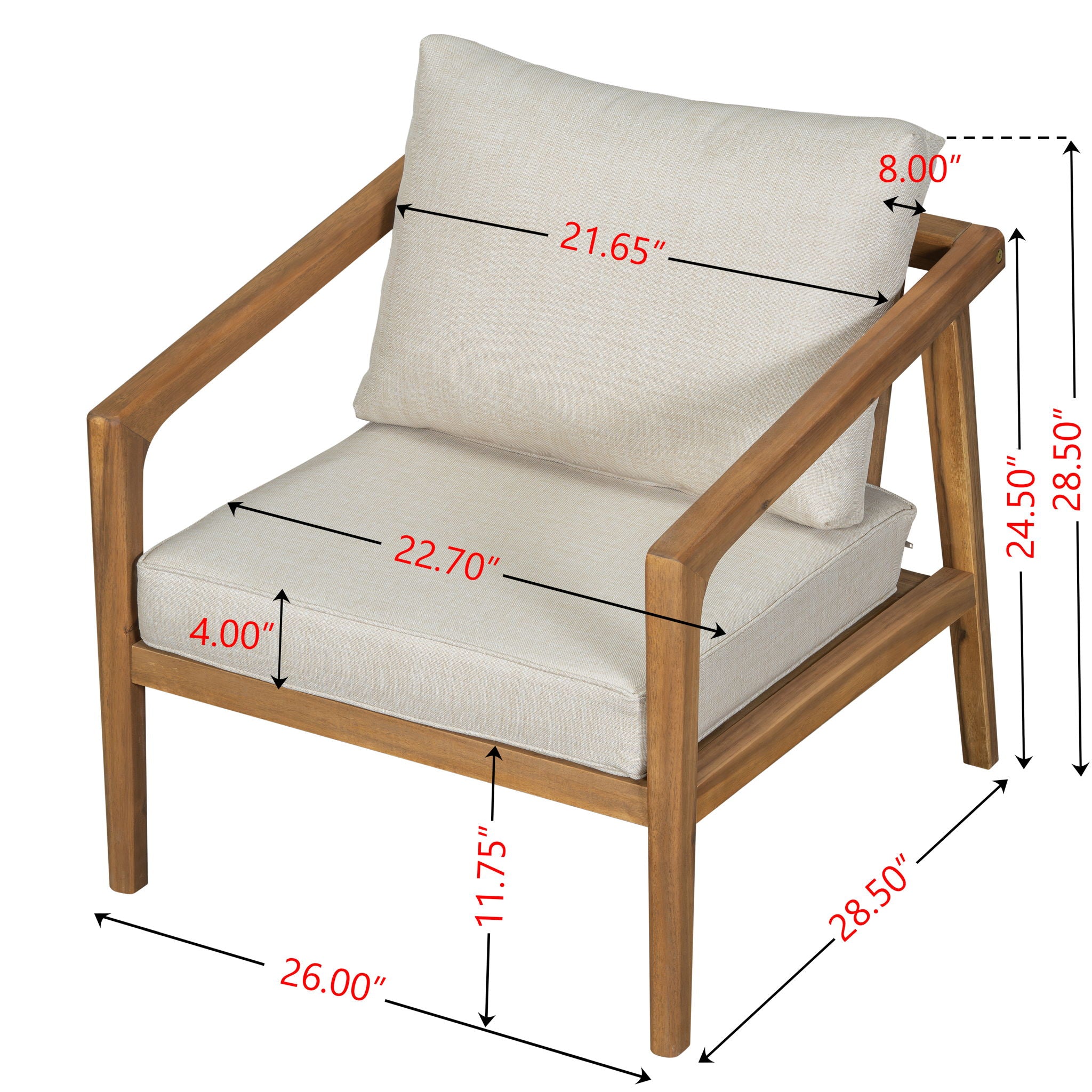 Westin - Outdoor Acacia Wood 4 Pieces Chat Set - Teak / Beige