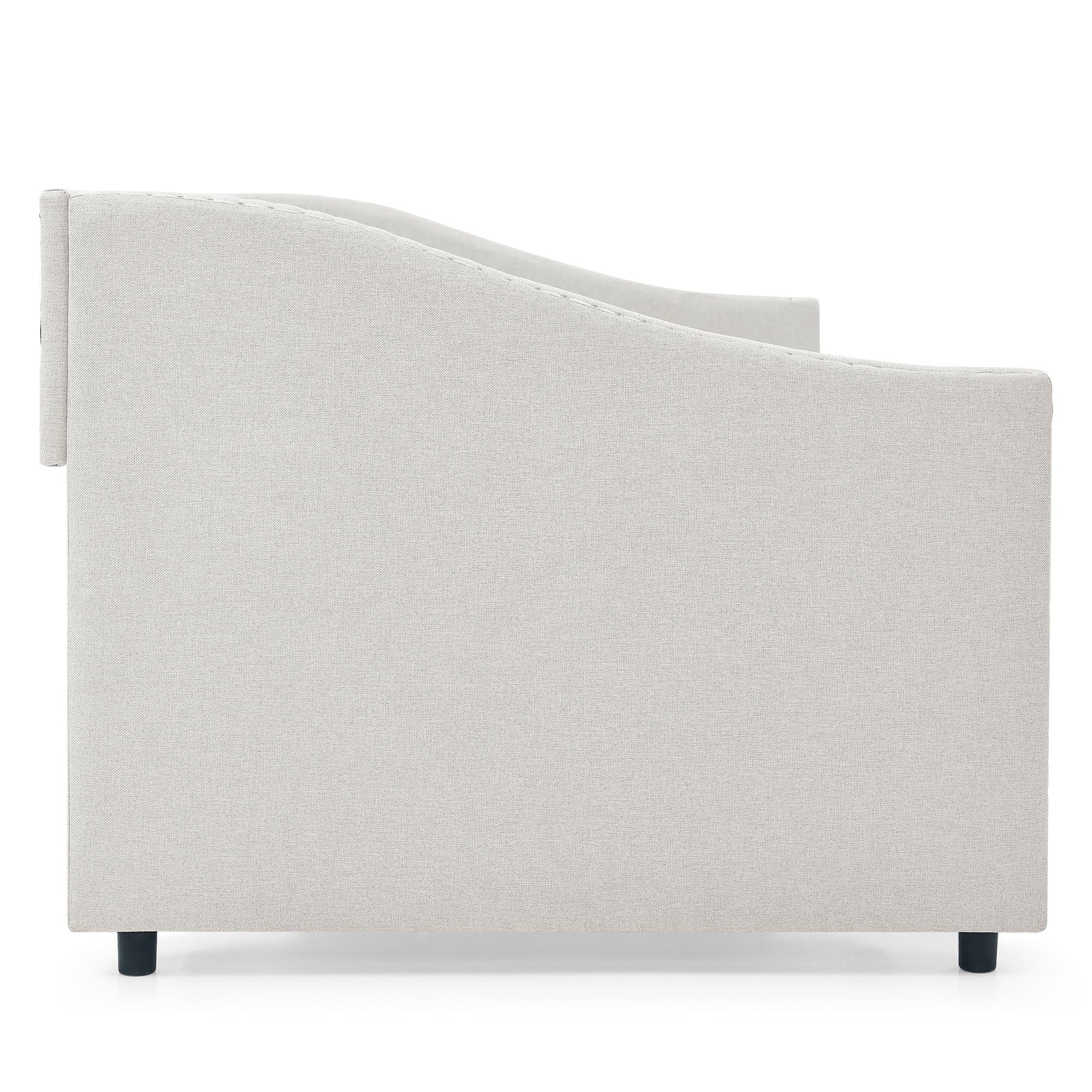 Upholstered Tufted Daybed With Drawers, Waved Arms