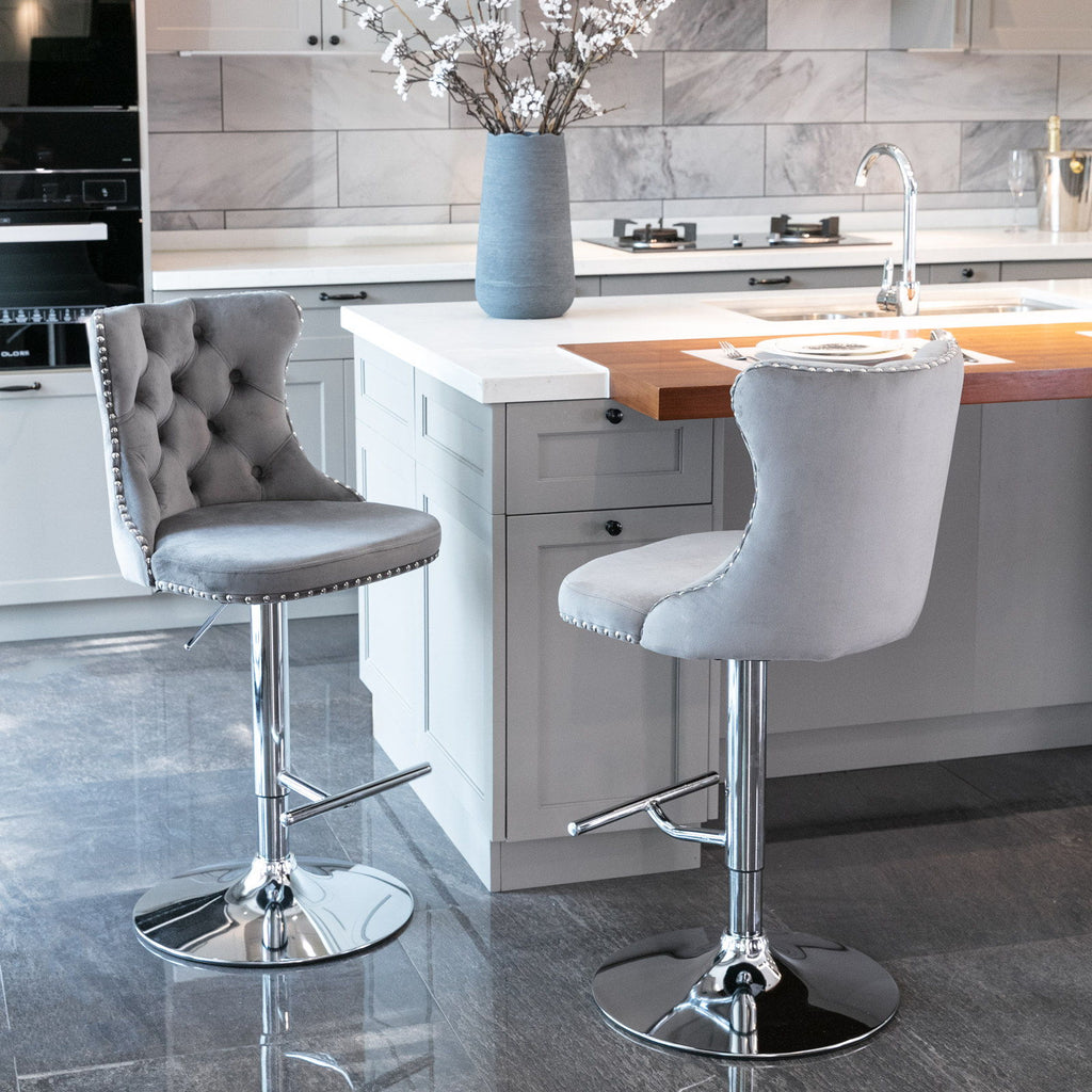 Swivel Barstools Adjusatble Seat Height From 25-33", Modern Upholstered Base Bar Stools With Backs Comfortable Tufted For Home Pub And Kitchen Island (Set of 2)