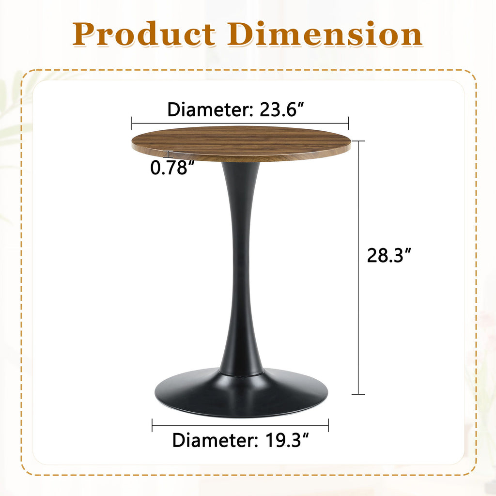 Round Dining Table With Thickened Engineered Wood Top And Metal Pedestal, 23.6" Diameter For Kitchen, Living Room, Or Small Spaces