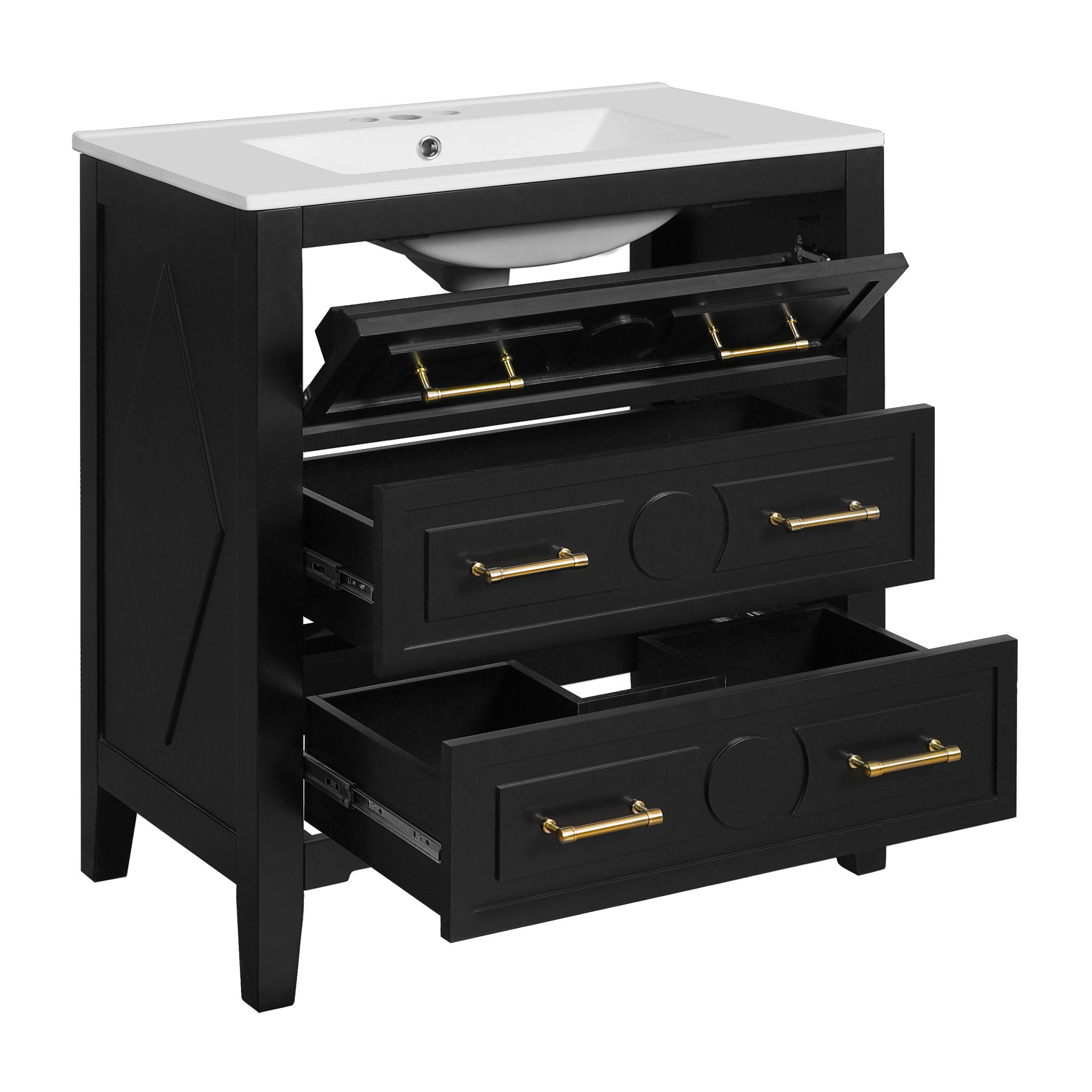Retro Bathroom Vanity With Sink Combo, Free Standing Single Set With 3 Drawers