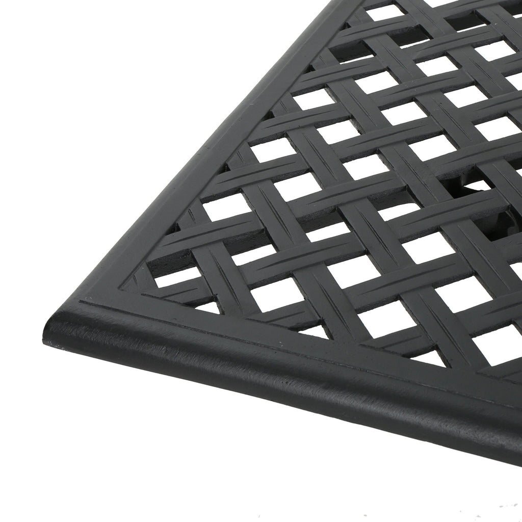 Outdoor Aluminum Dining Table With Lattice Design And Center Umbrella Hole - Black