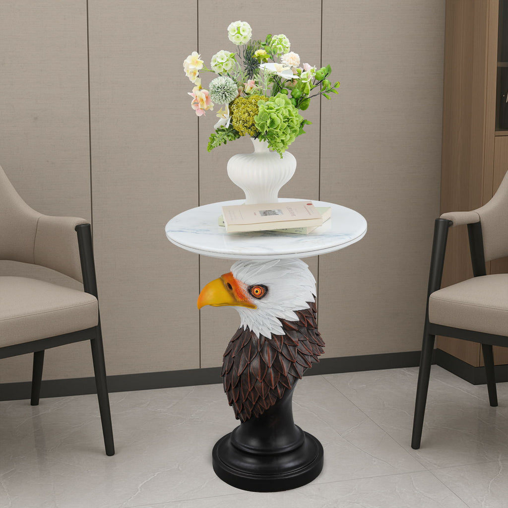 Eagle Head Accent Table, Animal Statue End Tables For Living Room - Brown / Antique White