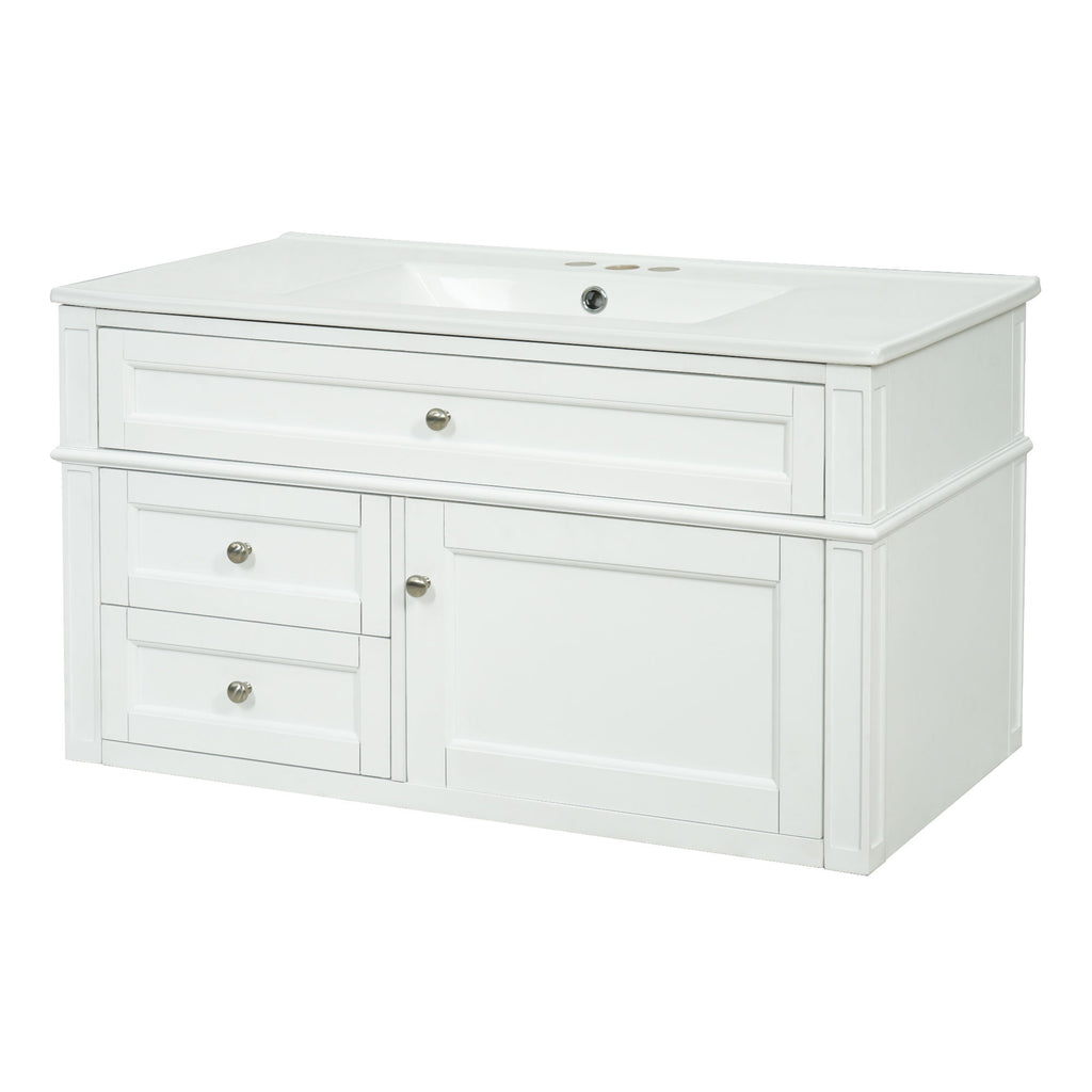 Modern Wall Mounted Floating Cabinet With Double Drawer And Sink