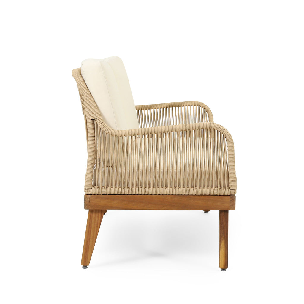 Hueber - Outdoor And Rope 4 Seater Chat Set With Cushions - Teak