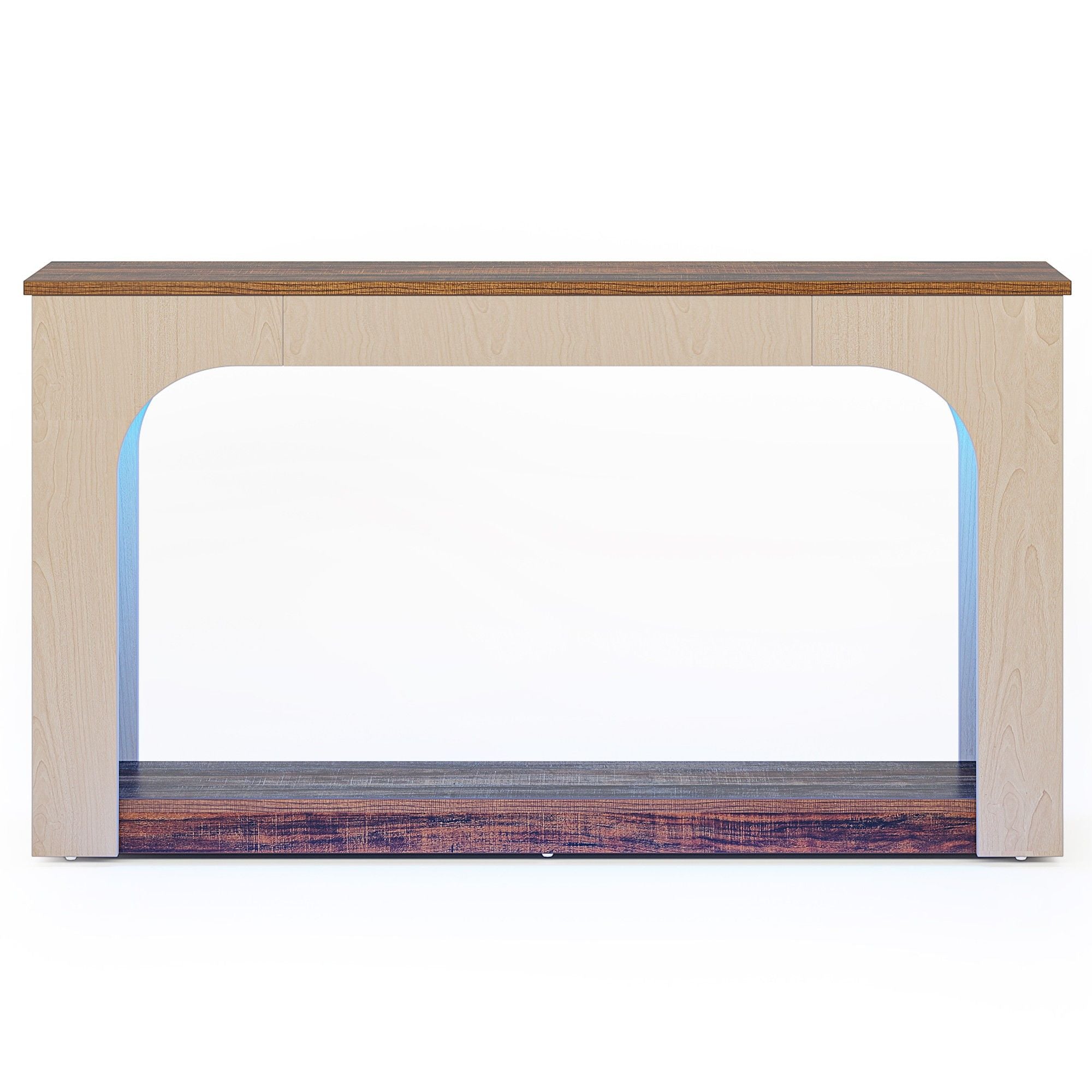 2 Tier Narrow Console Table With LED Lights For Entryway - Brown