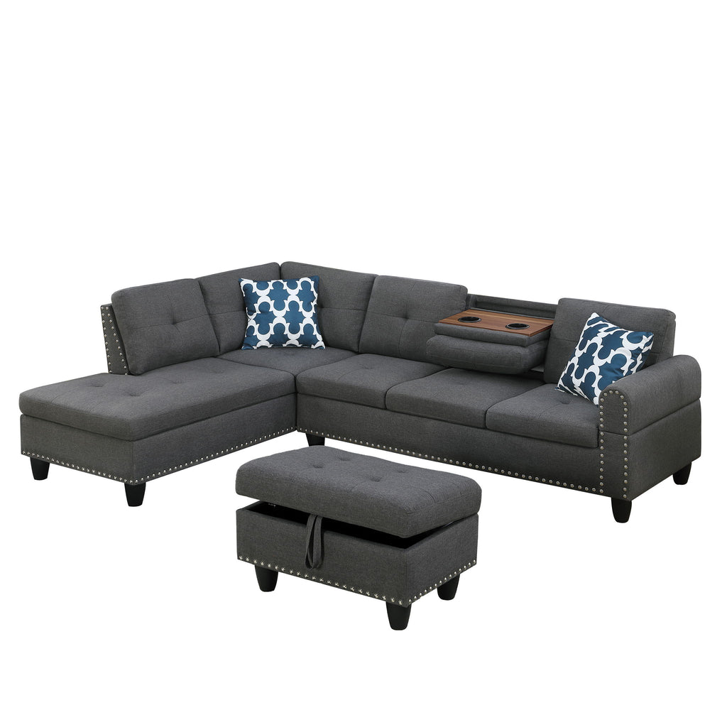 Alger - Left Hand Facing Sofa & Chaise With Ottoman - Dark Gray