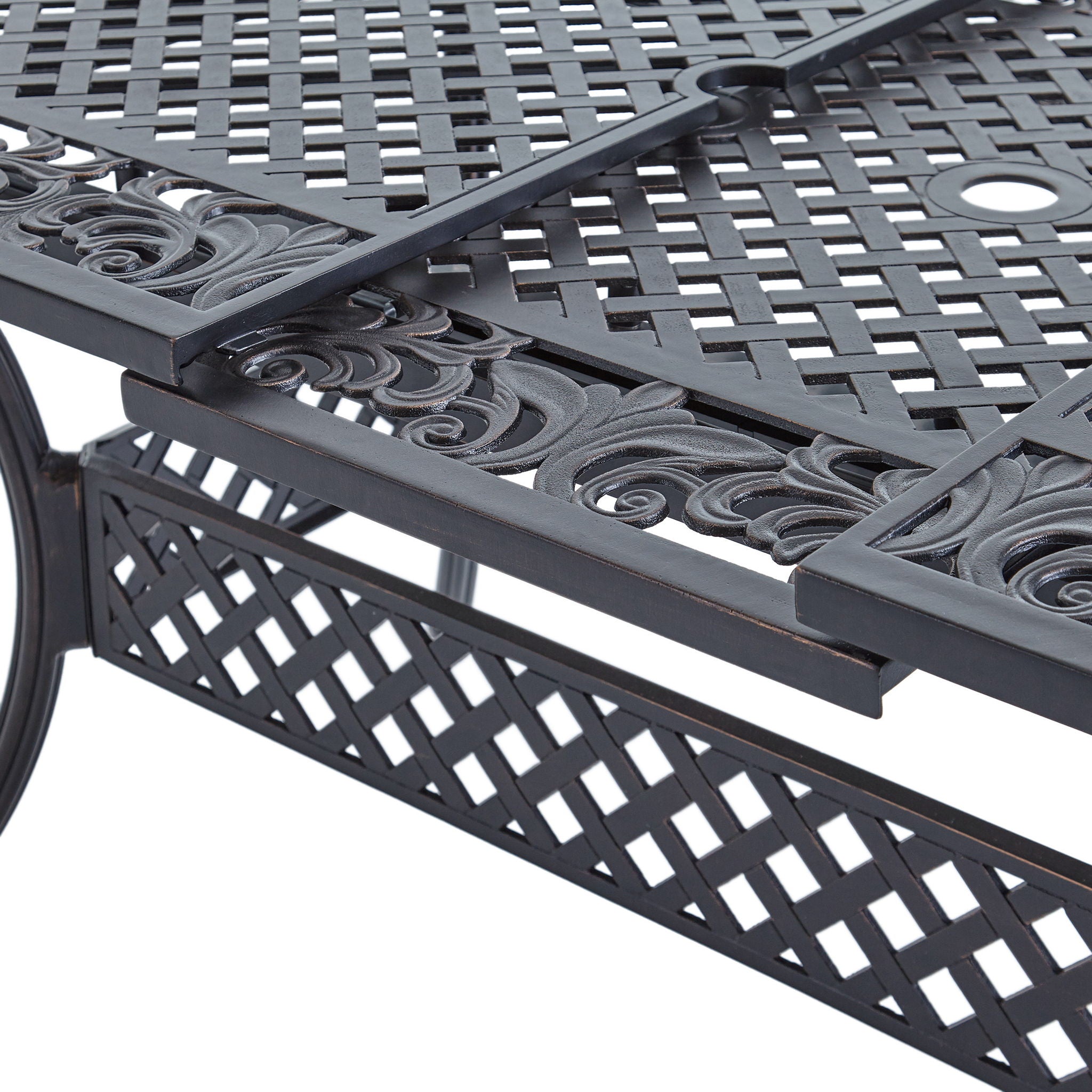 Outdoor Extendable Aluminum Dining Table With Pattern Table Top And Curved Legs - Copper