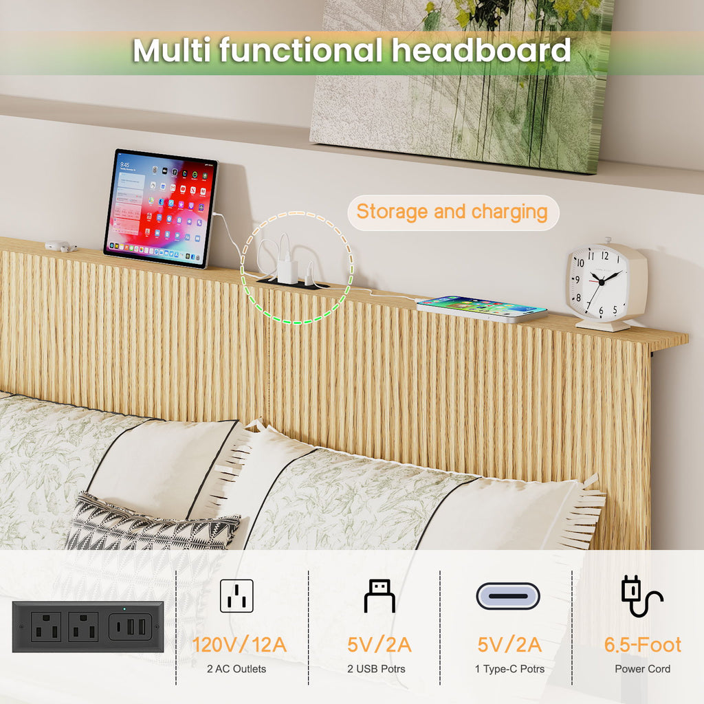 Floating Bedstead With Charging Station And LED Lights