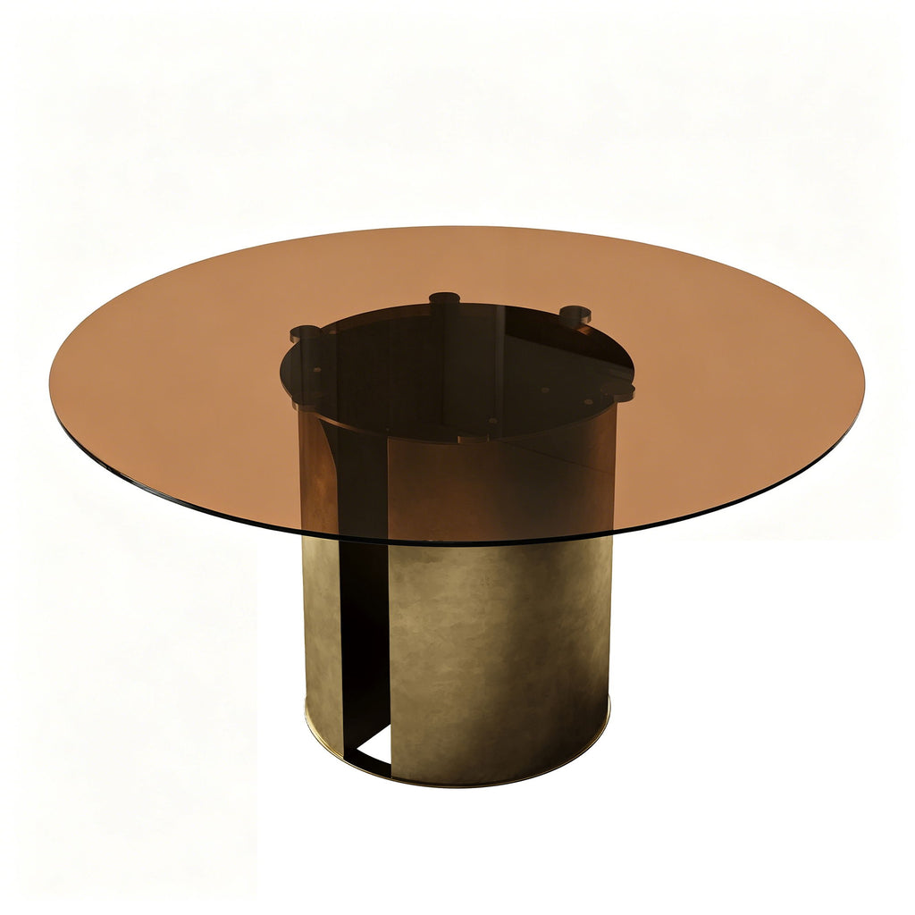 Round Dining Table With Glass Top, Kitchen And Living Room Furniture - Brown