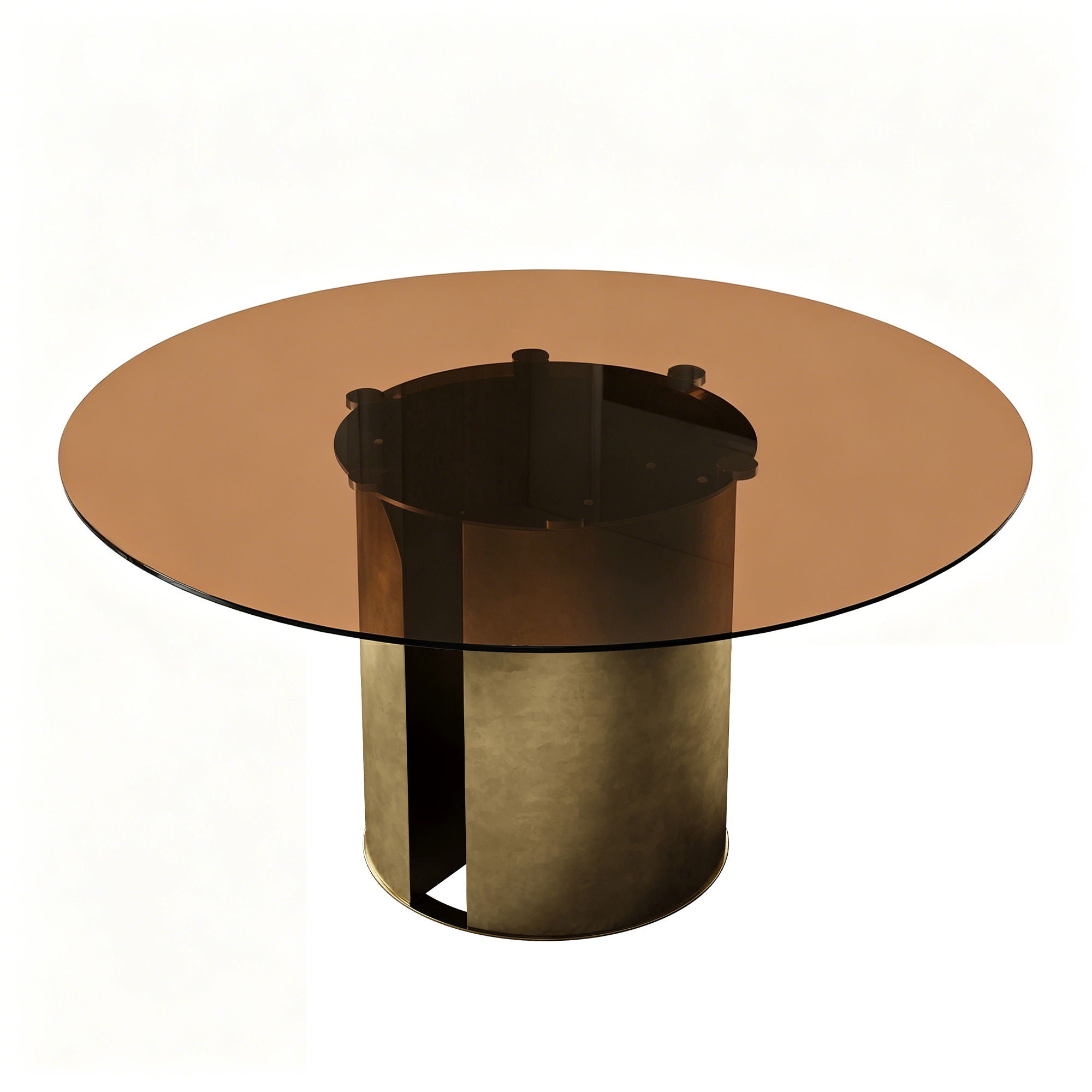 Round Dining Table With Glass Top, Kitchen And Living Room Furniture - Brown