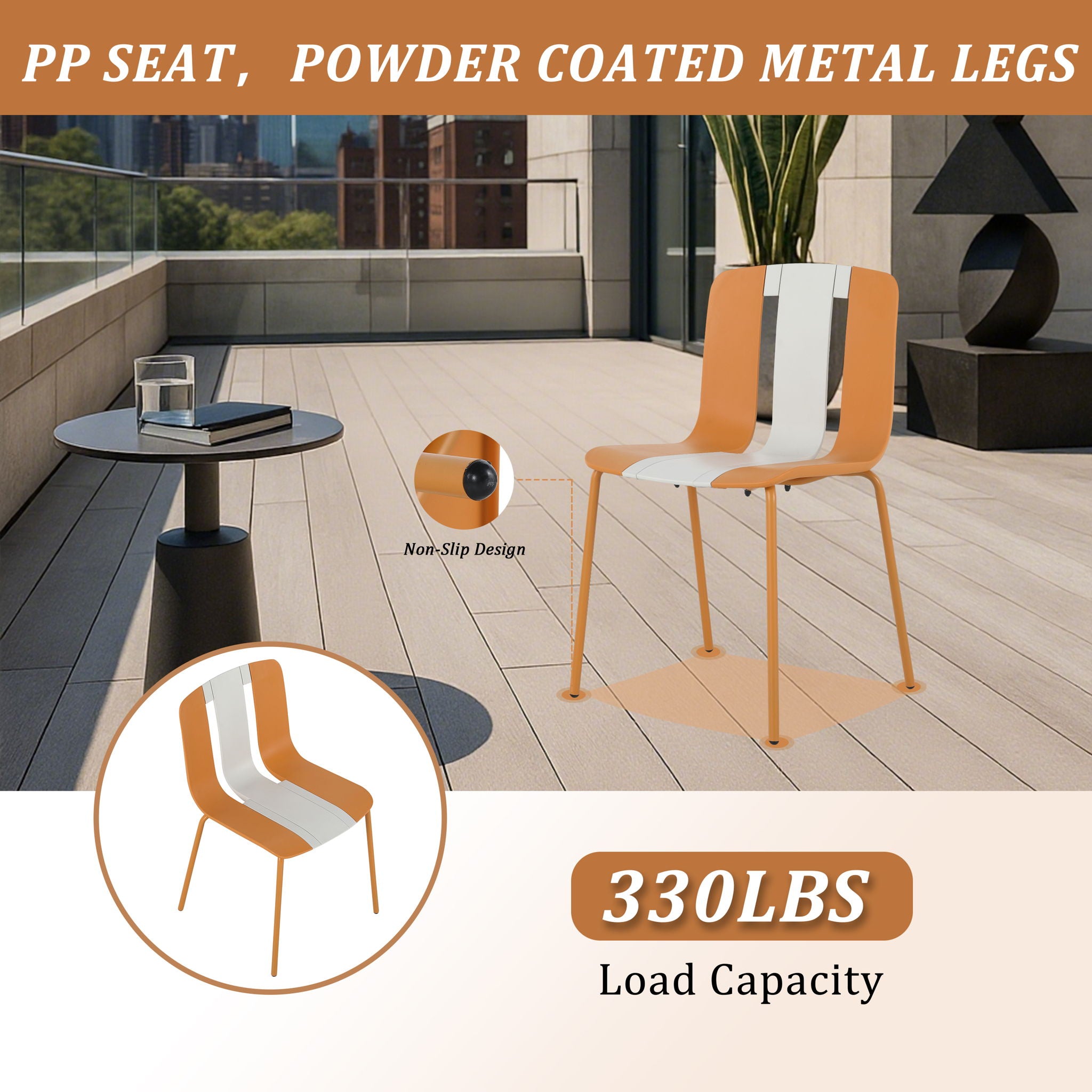 4 Piece Set Of Modern Striped Color Blocking Single Chairs With Round Table