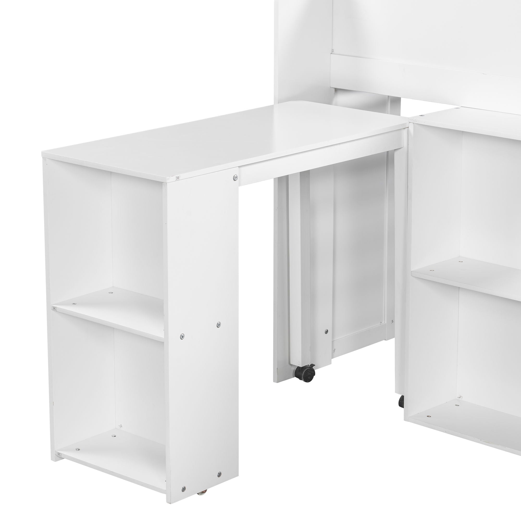 Loft Bed With Built-In Desk, LED Lighting, And Multiple Storage Shelves