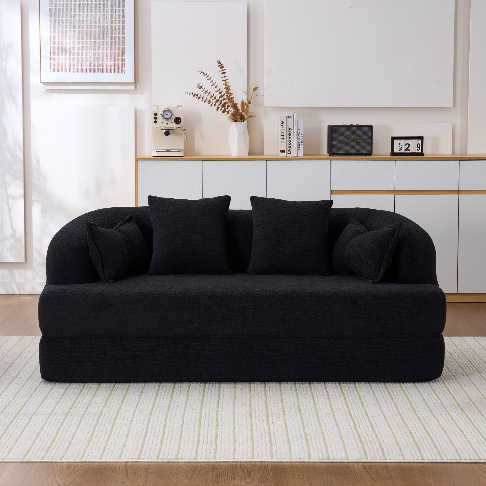 Foldable Sofa Bed, Boneless Couch Convertible Sleeper With 4 Pillows