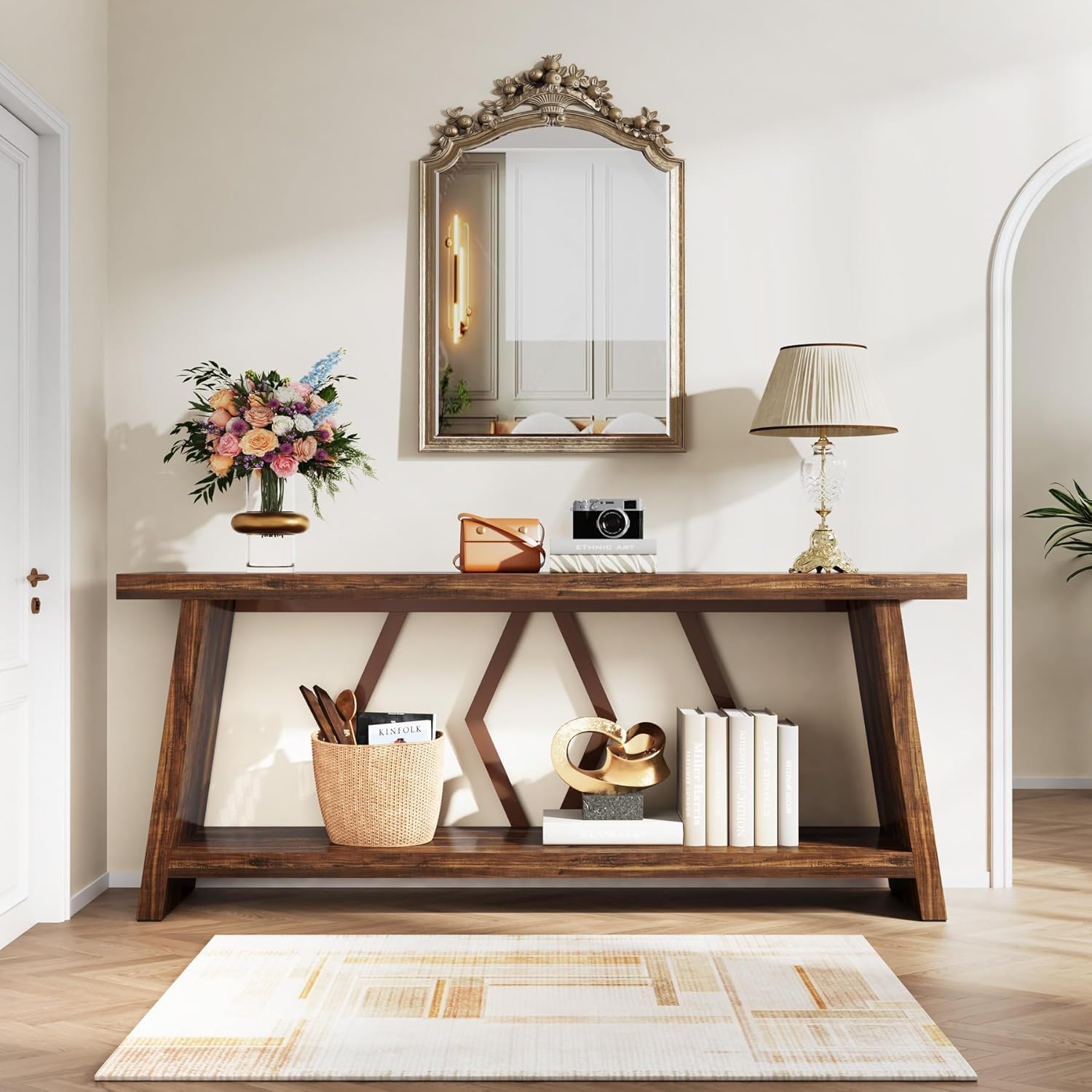 Accent Extra Long Console Table With 2 Tier Storage - Brown