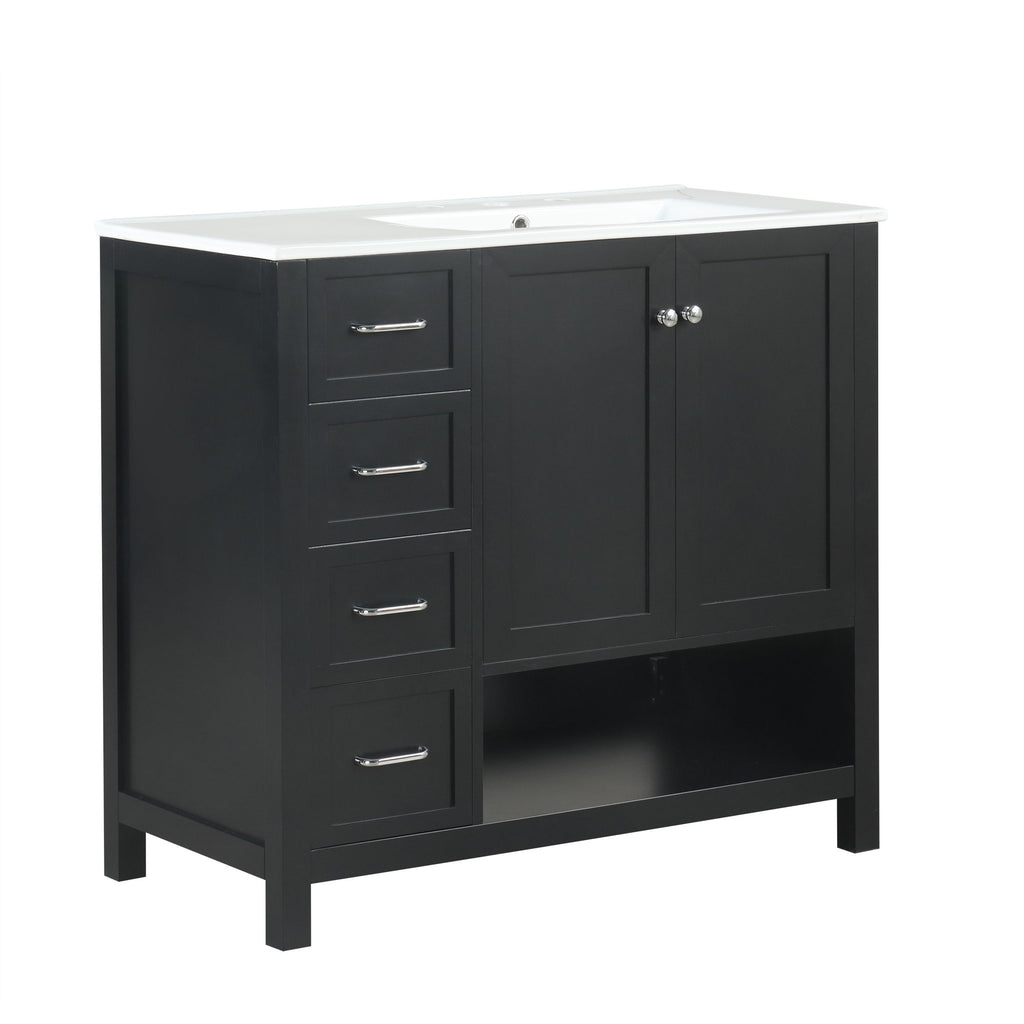 Bathroom Vanity With Sink Top, Bathroom Vanity Cabinet With 2 Doors And 2 Drawers, Open Shelf
