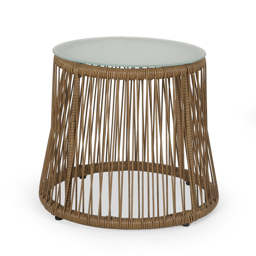 Conversation Set With Tempered Glass Table Top - Light Brown