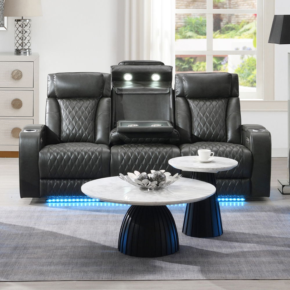 Taddeo - Power Motion Sofa With Power Headrest, USB, Wireless Charger, LED & Reading Light - Dark Gray