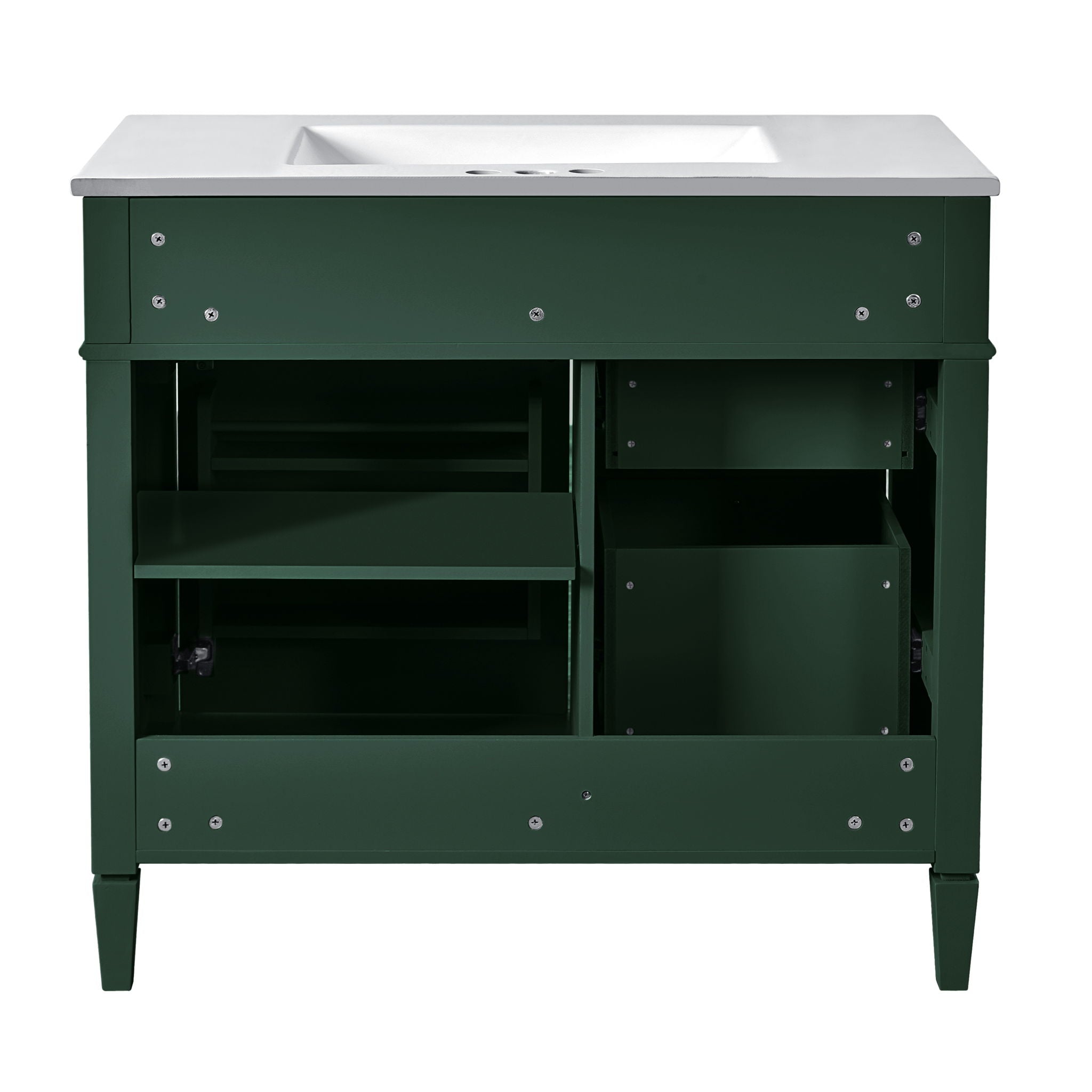 Bathroom Vanity With Mirror Cabinet, Single Sink With 2 Soft Closing Doors And 4 Drawers