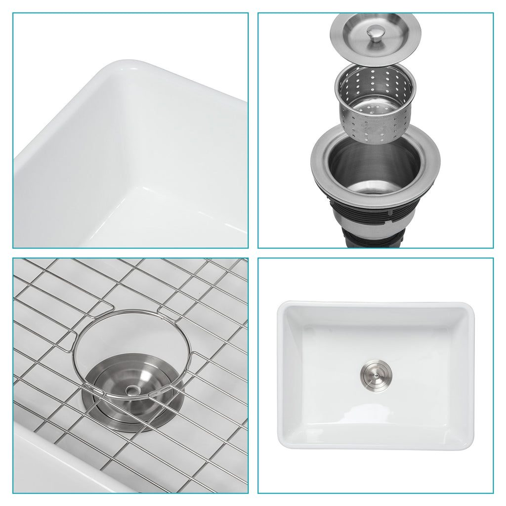 Apron Front Reversible Single Bowl Kitchen Sink & Grid And Strainer