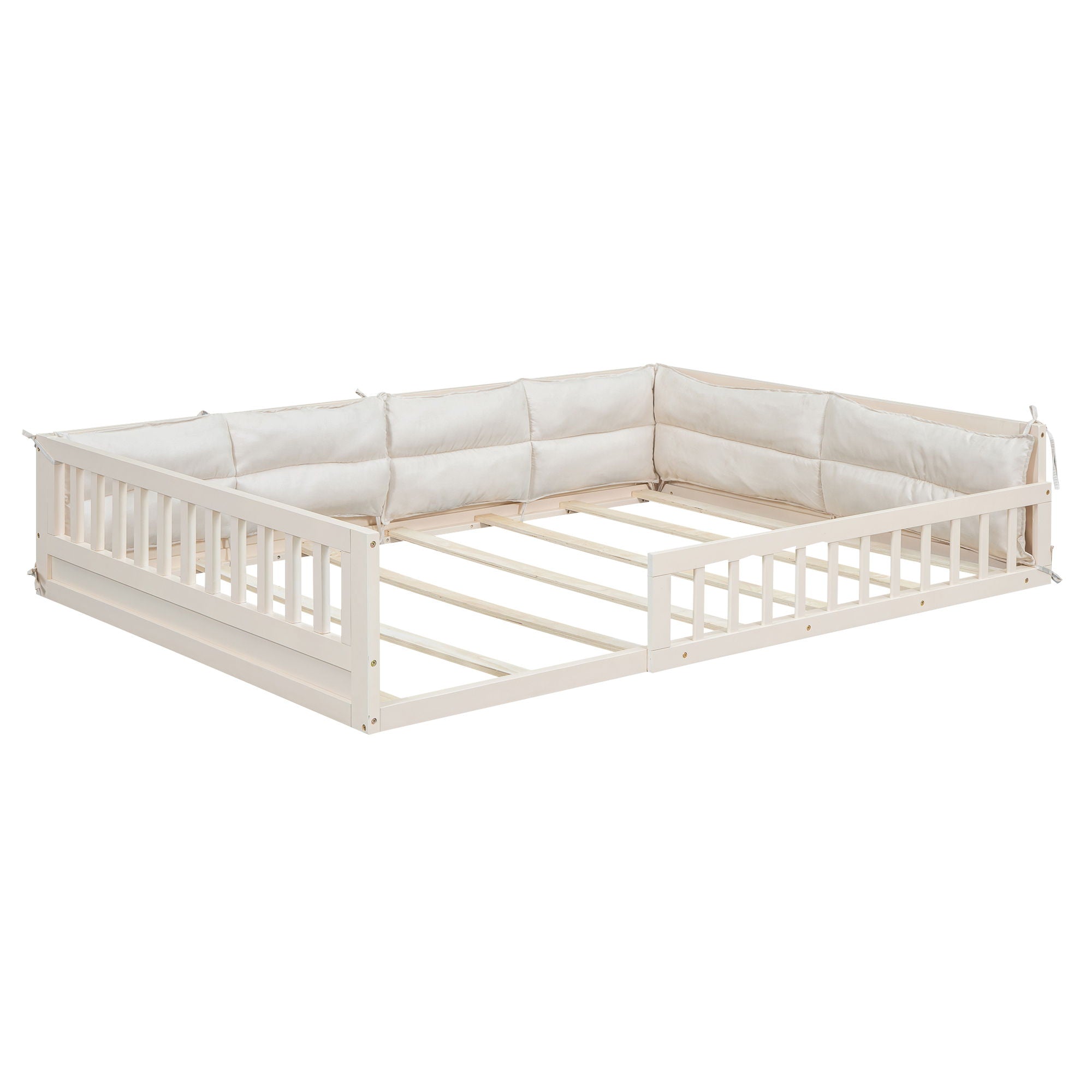 Upholstered Platform Bed With Guardrail And Pillow