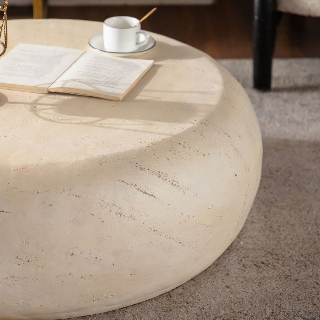 Round Coffee Table With Smooth Texture For Living Room - Light Beige