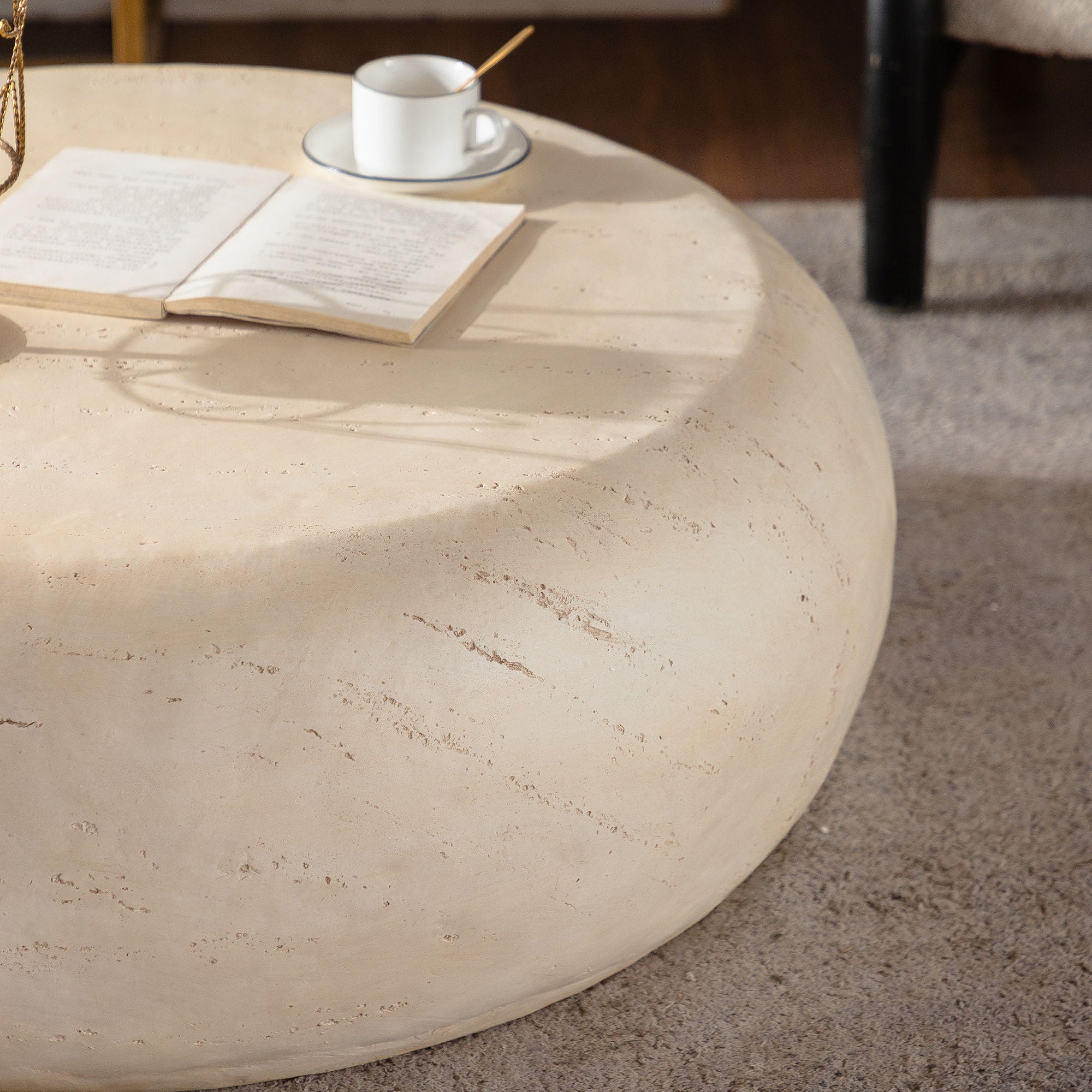 Round Coffee Table With Smooth Texture For Living Room - Light Beige