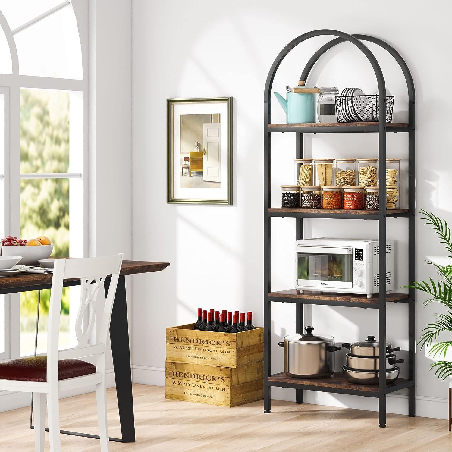Industrial 4 Tier Open Bookshelf With Curved Top