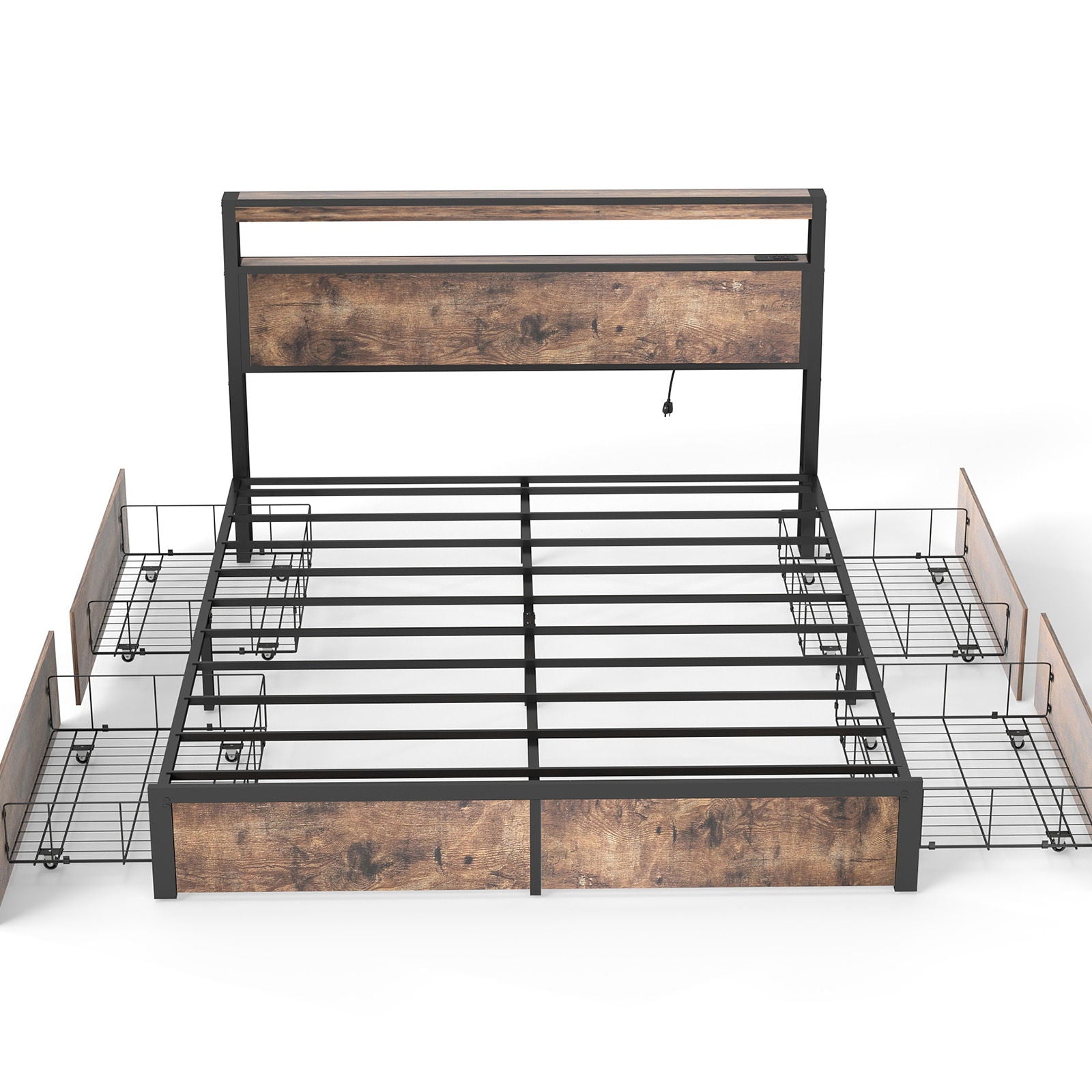 Bed Frame With Headboard, LED Lights & Charging Station