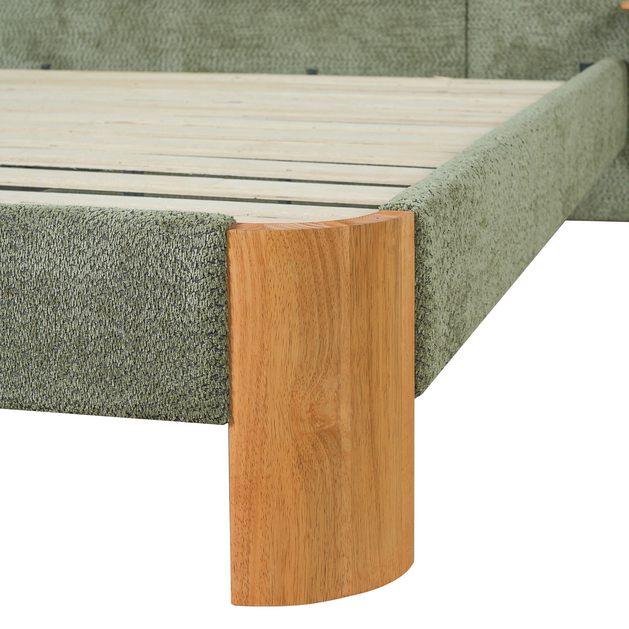 Upholstered Platform Bed Frame With Curved Headboard, Built-In Floating Shelves