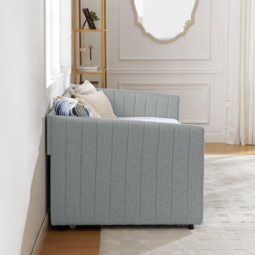 Upholstered Daybed With Trundle With Vertical Stripes