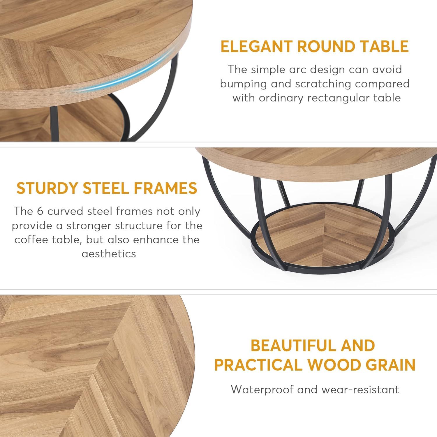 2 Tier Circle Coffee Table With Storage Shelves