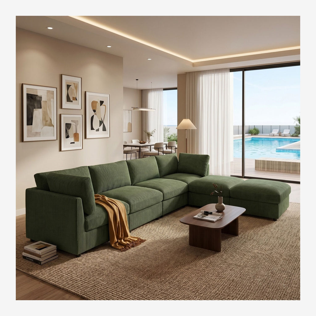Reversible Modular Sectional With Custom Configuration And Premium Upholstery - Dark Green