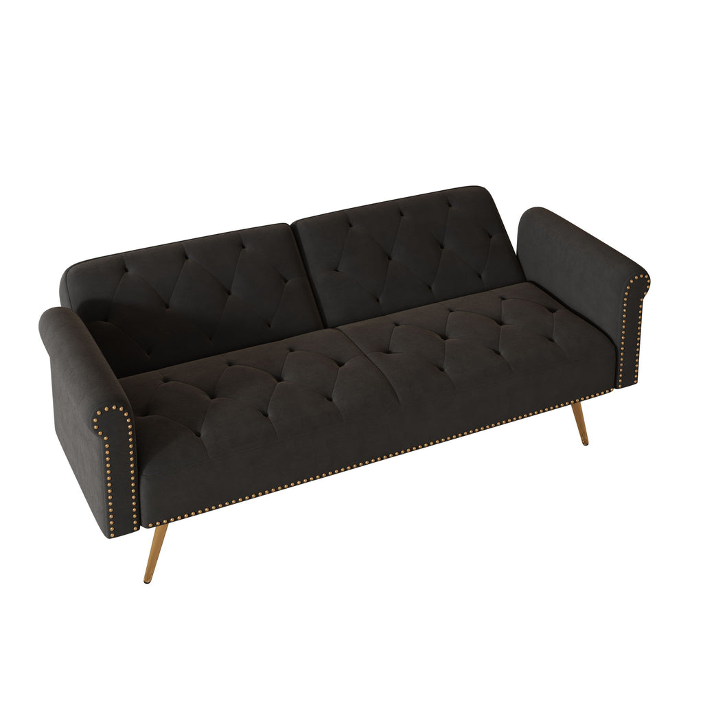 Luxurious Sofa Bed With Nail Head Trim And Matching Pillow