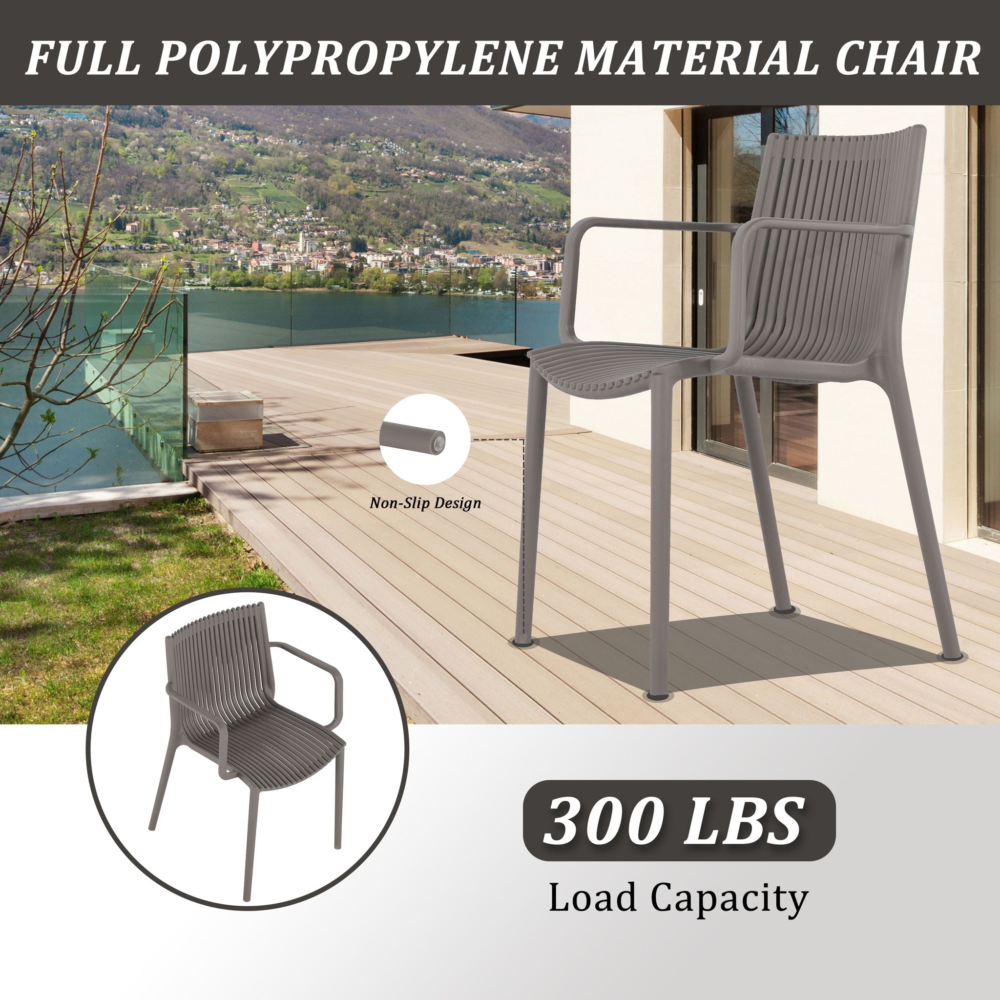 4 Modern Stackable Plastic Armchair Matched With Round Table