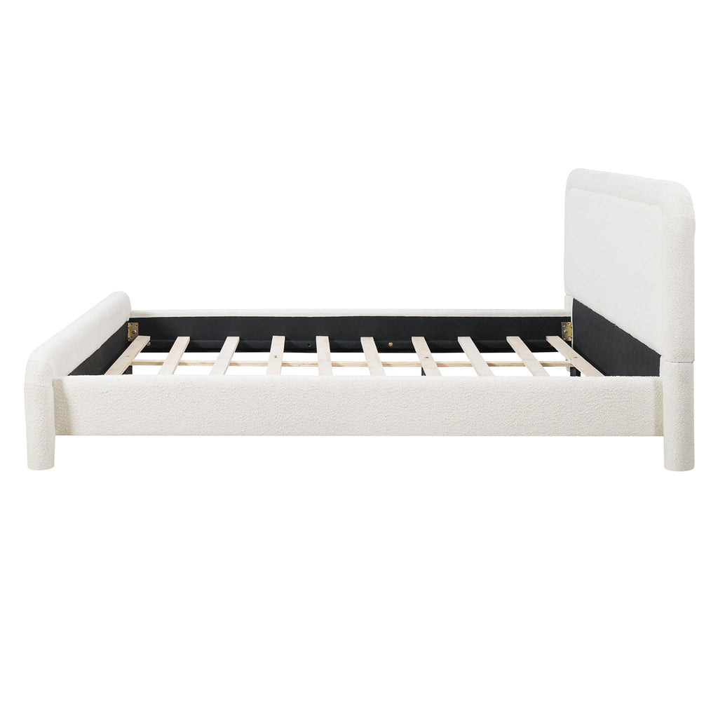 Upholstered Platform Bed Frame With Curved Headboard, Wood Slats Support