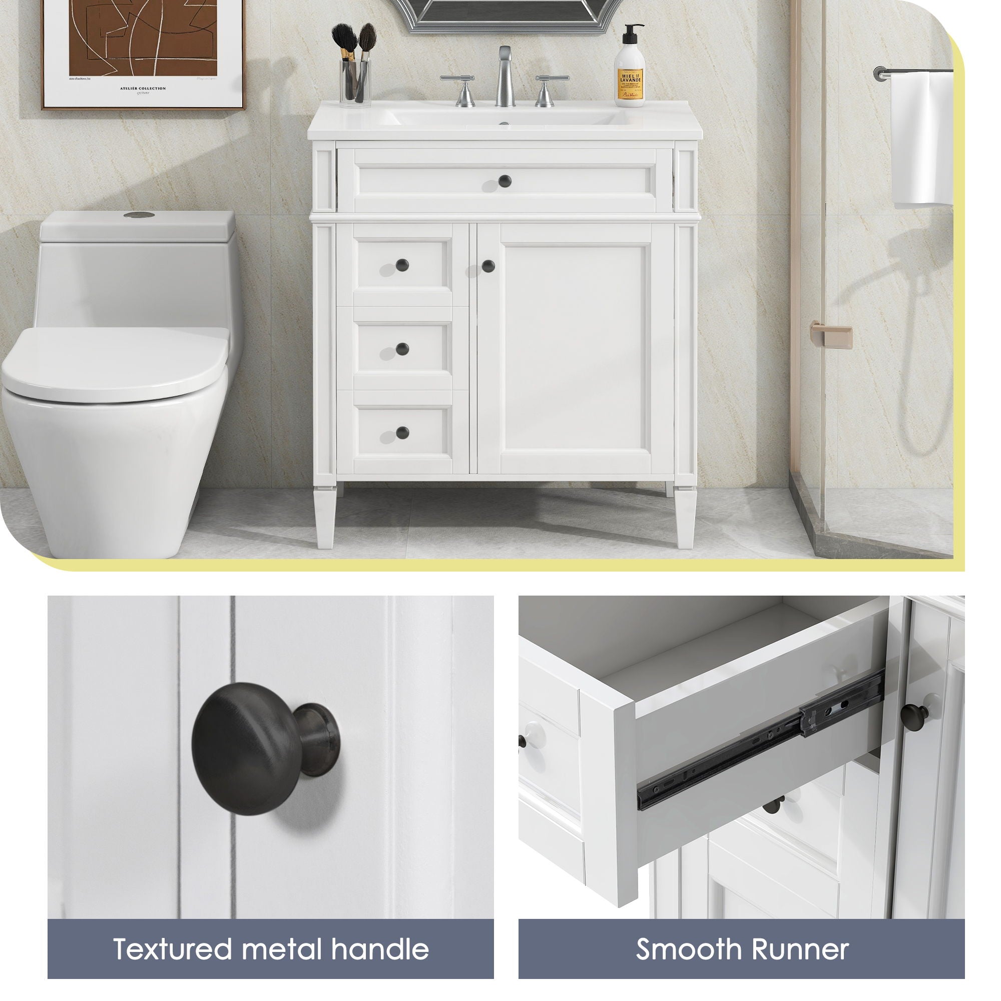 Bathroom Vanity With Top Sink, Storage Cabinet With 2 Drawers, Tip Out Drawer