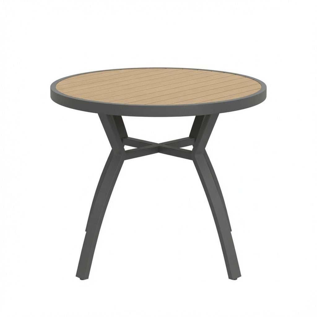 Outdoor Round Patio Table With Slatted Top - Gray