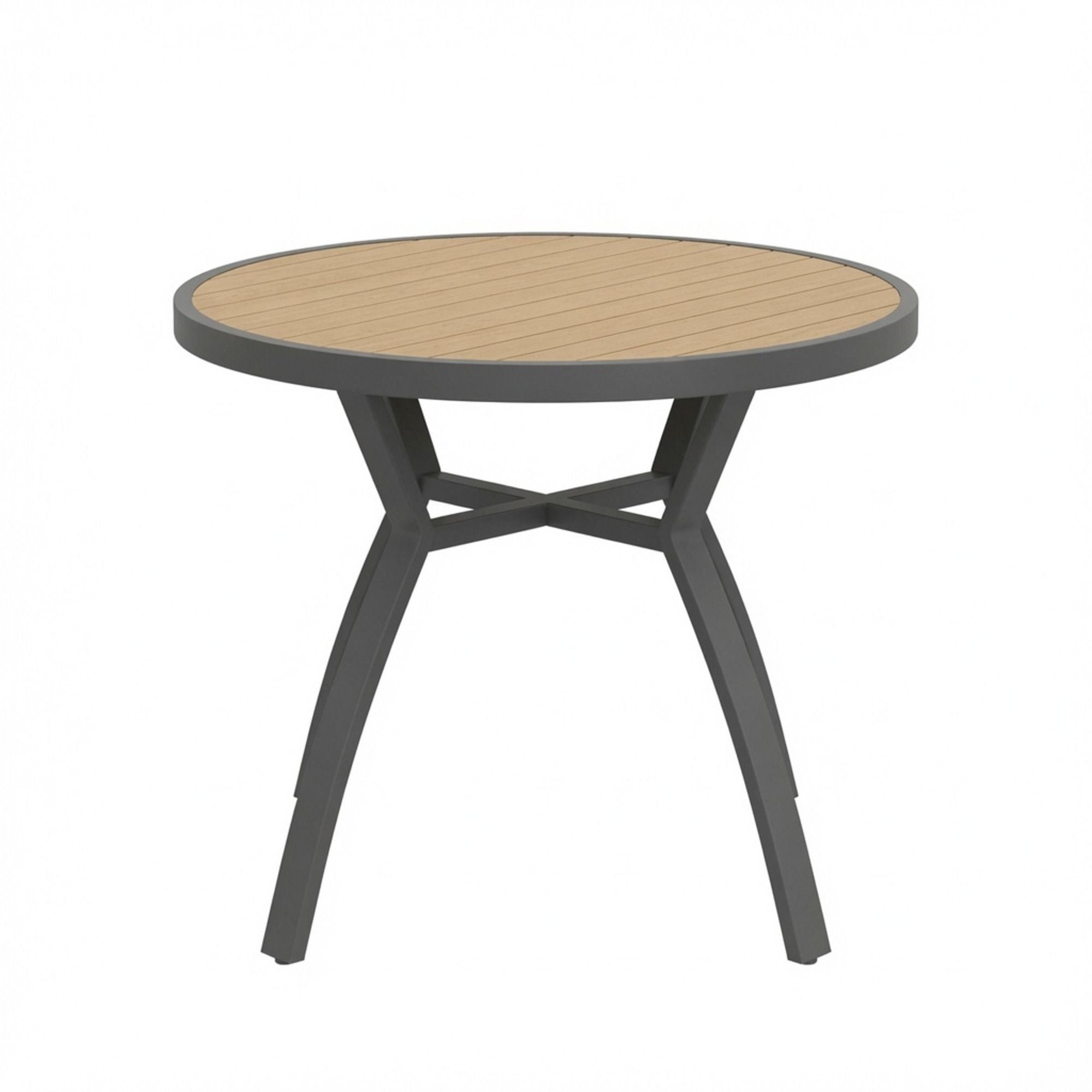 Outdoor Round Patio Table With Slatted Top - Gray